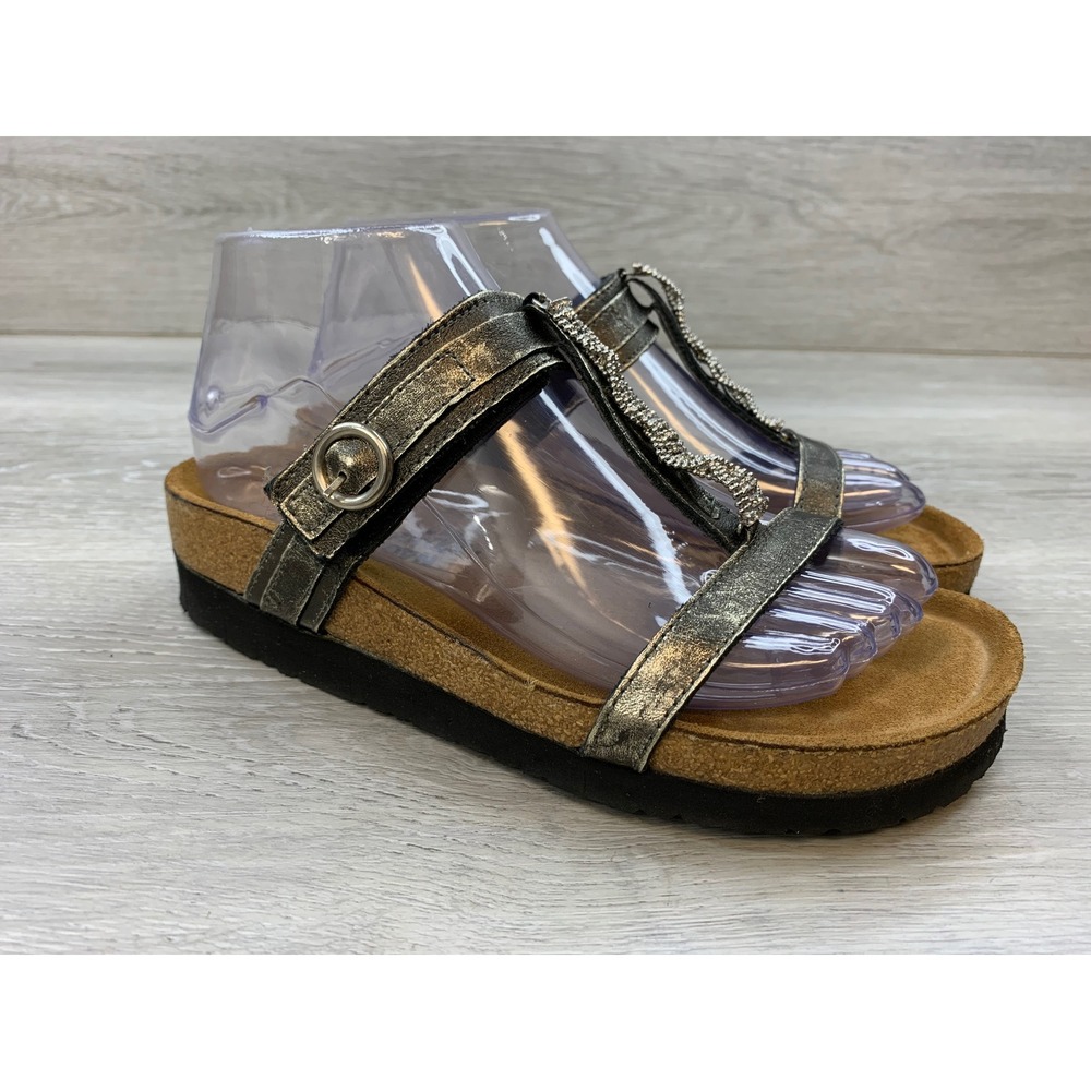 Naot Rhinestone Metallic Leather Cork Footbed Sandals Women's 37 US 6 Shoes